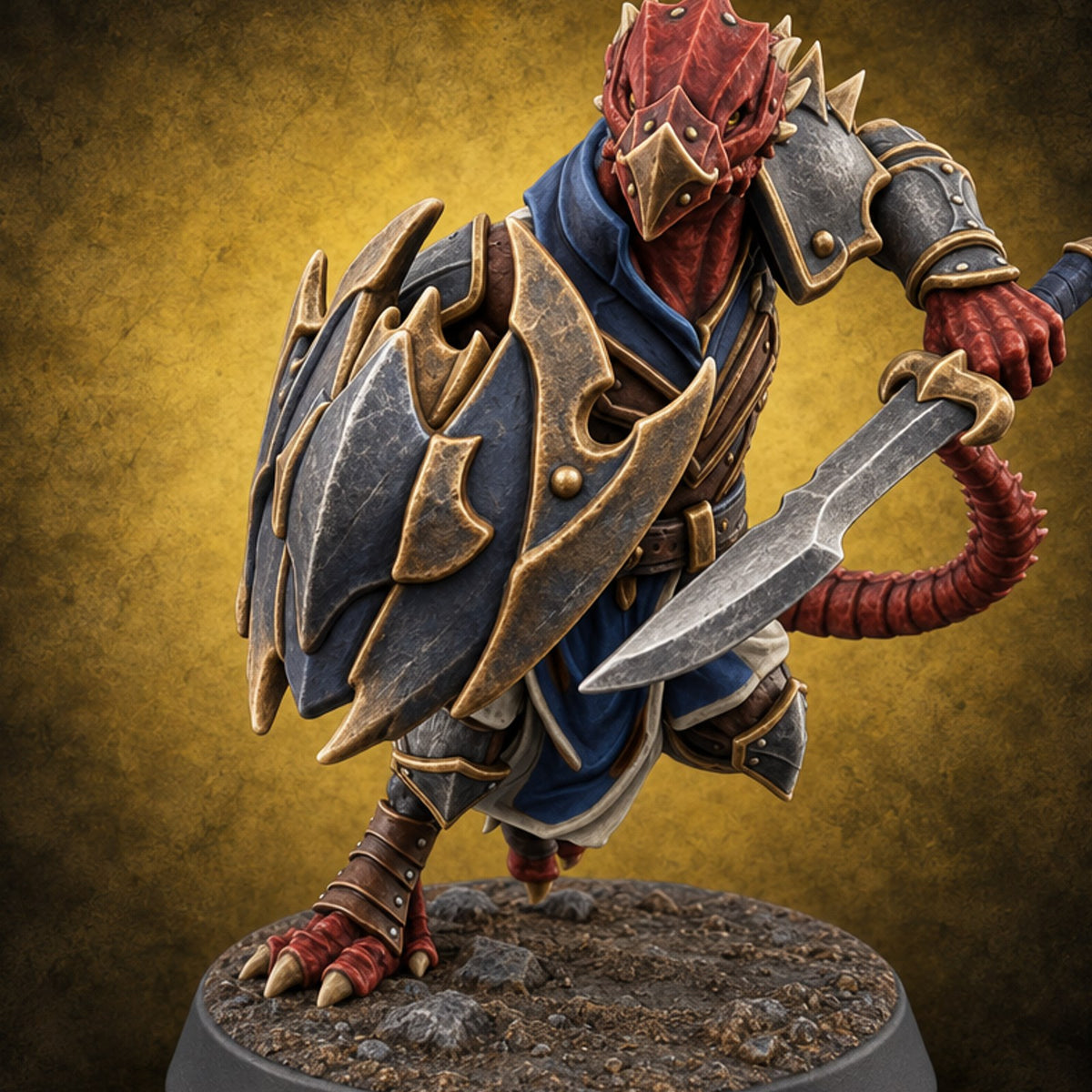 Scales Rattle, Shields Rise Dragonborn Swordsman E — painted concept preview (miniature supplied unpainted)