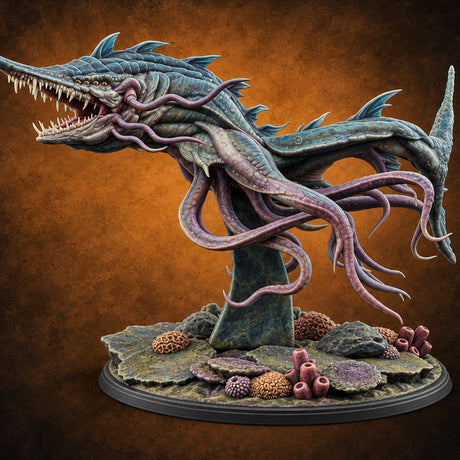 Older Than the Wreck Aboleth Swordfish-Snouted Tentacled Sea Horror on Coral Base — painted concept preview (miniature supplied unpainted)