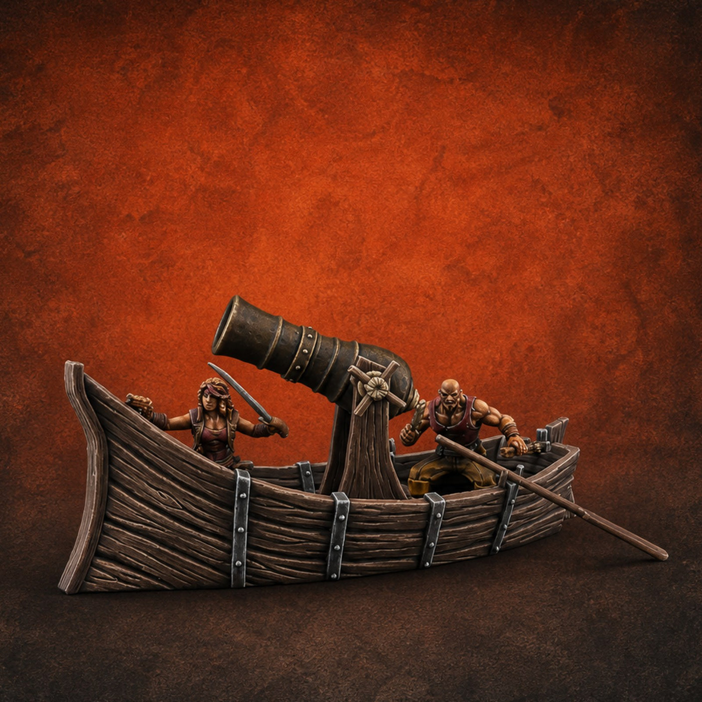 Broadside Under Oar Human Reaver Skiff Miniature for Dungeons and Dragons, Pathfinder or other TTRPGs