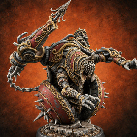 Spiked Wheel, Spiked Mood Warforged Wheeled Automaton with Spiked Wheel and Weapon Arms B — painted concept preview (miniature supplied unpainted)