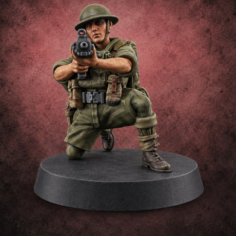 Sweeping the Perimeter Human Bullpup Rifleman G — painted concept preview (miniature supplied unpainted)