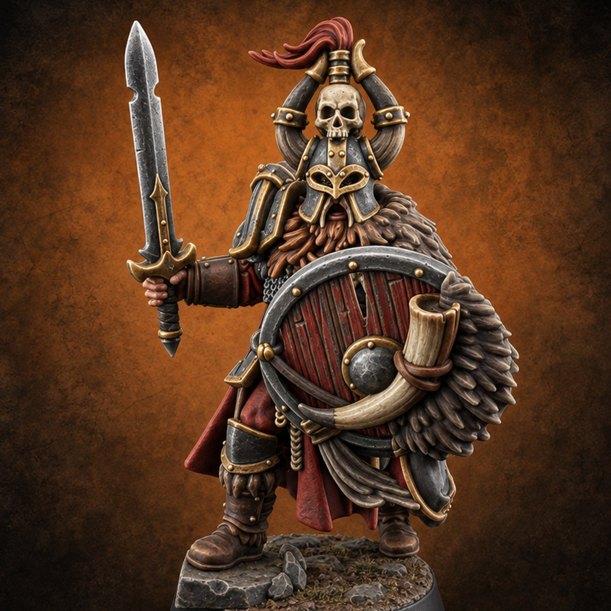 Shields Locked, Horns Lowered Human Huscarl Warrior H — painted concept preview (miniature supplied unpainted)