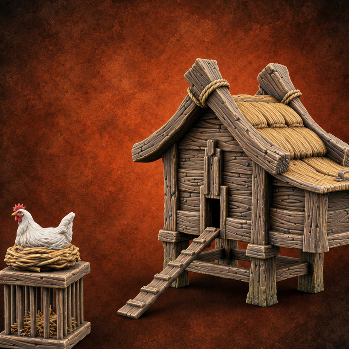 Roost Rules Apply Wooden Stilted Chicken Coop — painted concept preview (terrain supplied unpainted)