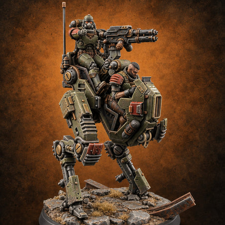 Shared Seat, Shared Grudge Warforged Crewed Walker B — painted concept preview (miniature supplied unpainted)