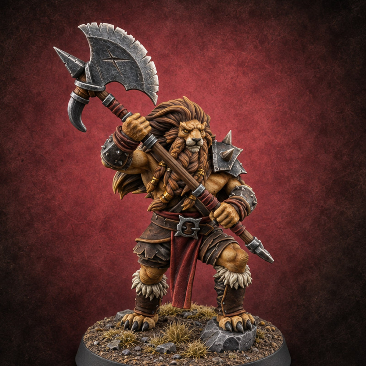 Mane Event Tabaxi Barbarian with Great Axe — painted concept preview (miniature supplied unpainted)