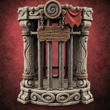 No Refunds, No Parole Round Barred Jail Cage — painted concept preview (terrain supplied unpainted)