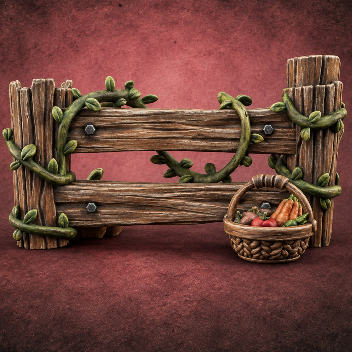 Vinebound Garden Fence B — painted concept preview (terrain supplied unpainted)