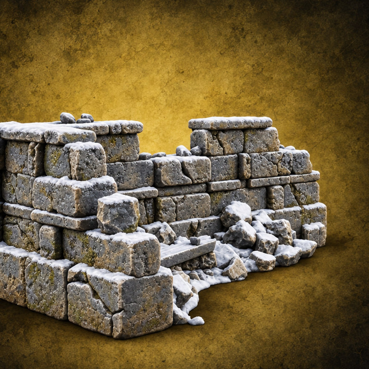 Snow Capped Ruined Stone Wall E — painted concept preview (terrain supplied unpainted)