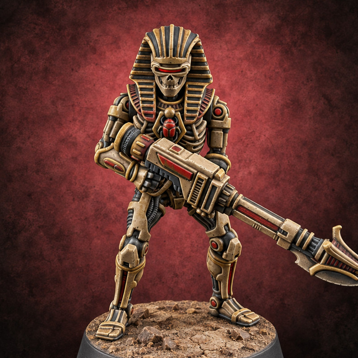 Sandstorm Protocol Warforged Scarab Soldier E — painted concept preview (miniature supplied unpainted)