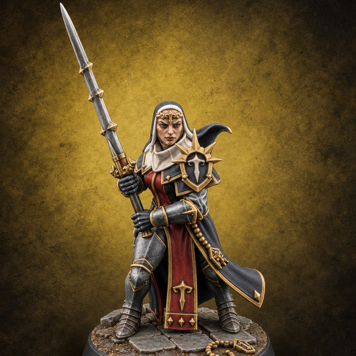 Pray Loud, Swing Louder Human Female Armoured Nun E — painted concept preview (miniature supplied unpainted)