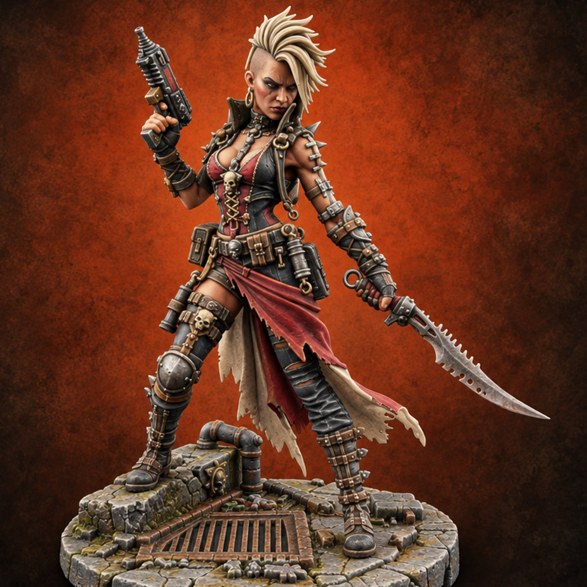 Grate Expectations, Gun Raised Human Gang Matriarch — painted concept preview (miniature supplied unpainted)