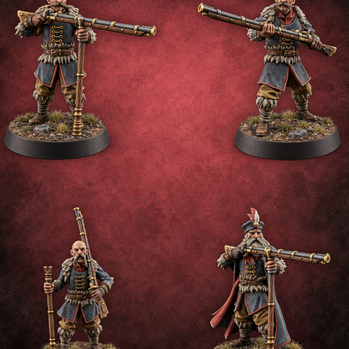 Forked Rests, Fuses Fizzing Human Gunners — painted concept preview (miniature supplied unpainted)