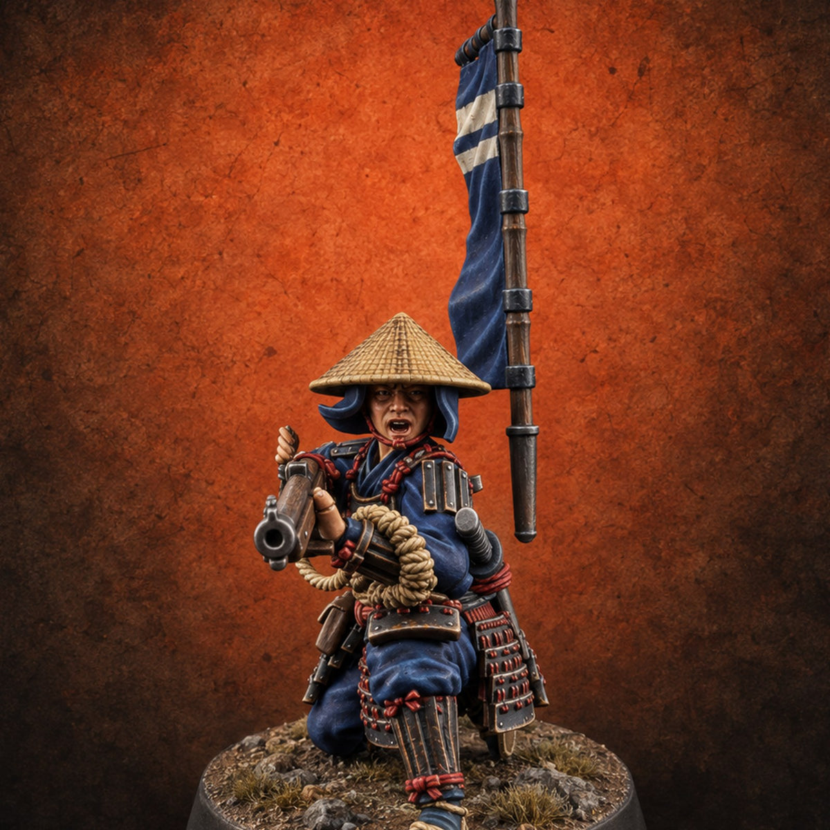 Matchlocks at the Ready Human Ashigaru Musketeer J — painted concept preview (miniature supplied unpainted)