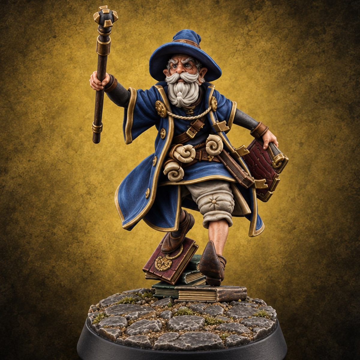 Late to Lecture, Tomes Underfoot Gnome Wizard — painted concept preview (miniature supplied unpainted)
