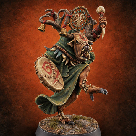 Dreams Caught, Drums Beaten Satyr Shaman B — painted concept preview (miniature supplied unpainted)
