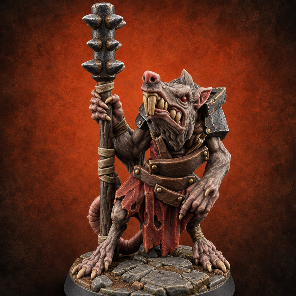 Gnawing on Grudges Ratfolk Warrior B — painted concept preview (miniature supplied unpainted)