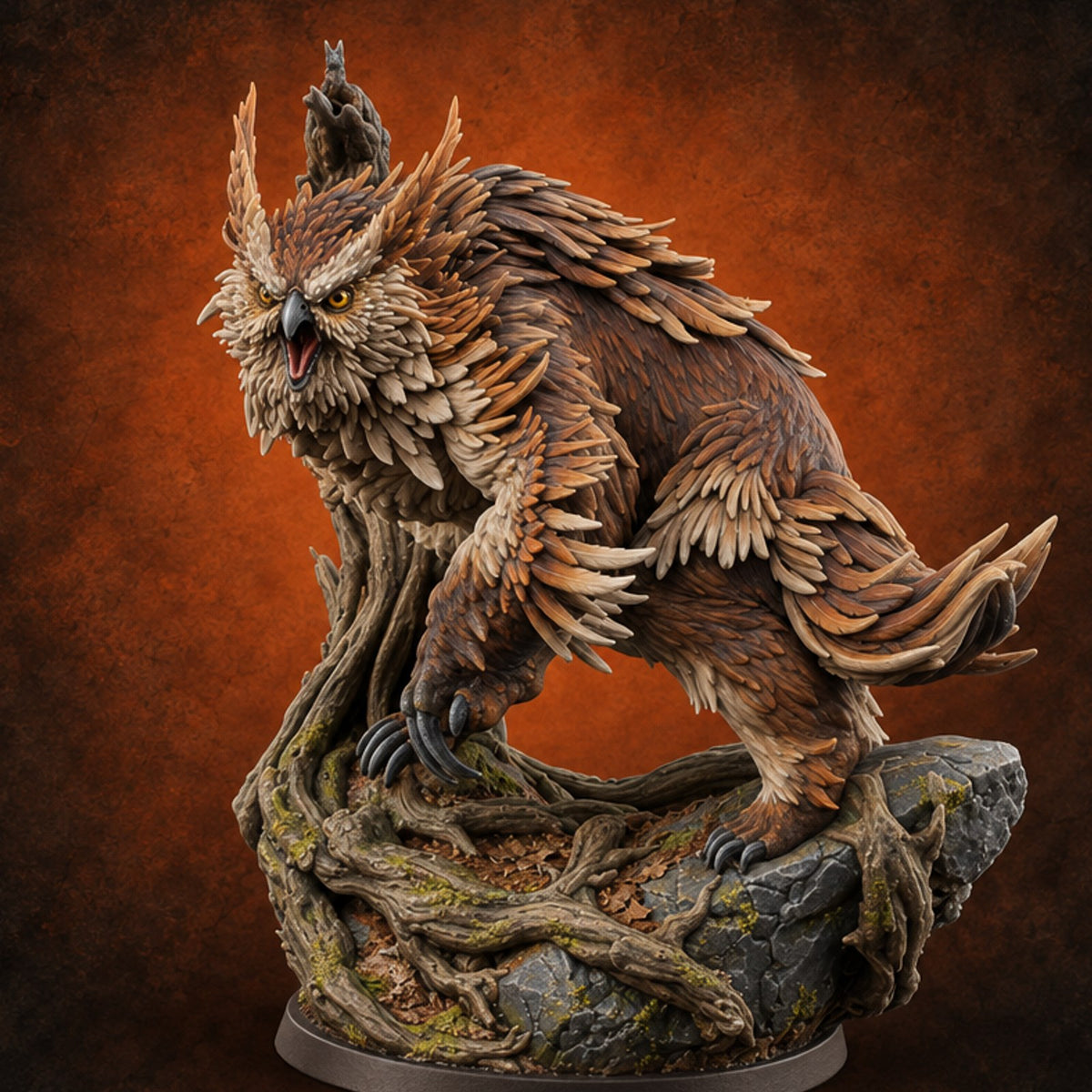Hoot Is a Warning Owlbear Beast — painted concept preview (miniature supplied unpainted)