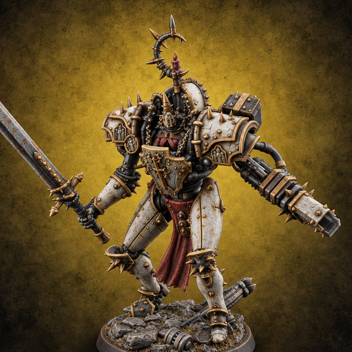 Confession Hours Are Over Warforged Spiked Champion A — painted concept preview (miniature supplied unpainted)