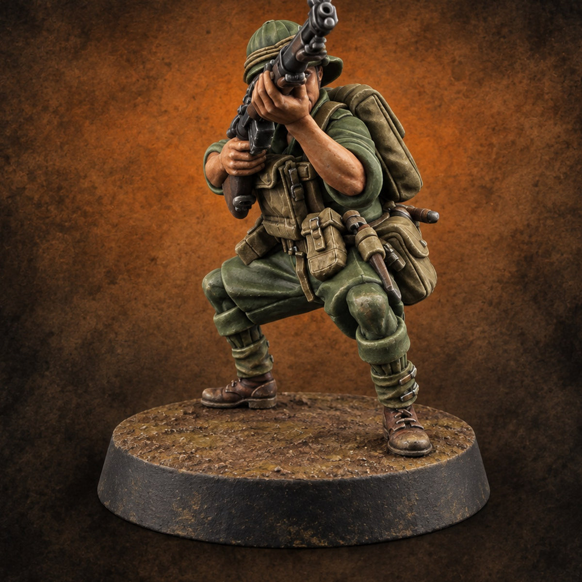 On Jungle Patrol Human Rifleman H — painted concept preview (miniature supplied unpainted)