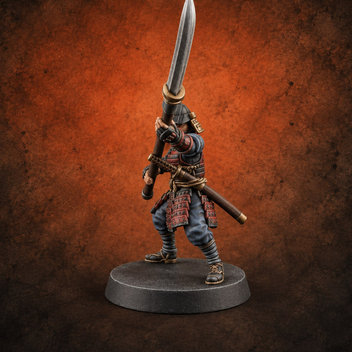 Sweeping the Deck Human Naginata Escort D — painted concept preview (miniature supplied unpainted)