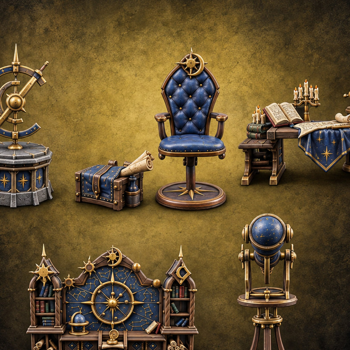 Stargazers' Study Hall Ornate Astronomer Furniture Set — painted concept preview (terrain supplied unpainted)