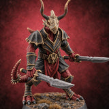Antlers Up, Blades Crossed Dragonborn Swordmaster — painted concept preview (miniature supplied unpainted)