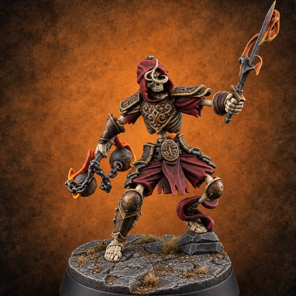 Skulls Aflame Skeleton Warrior B — painted concept preview (miniature supplied unpainted)