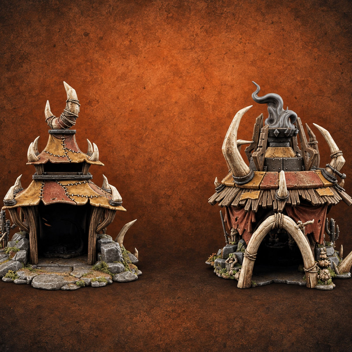 Under Crooked Eaves Orc Huts — painted concept preview (terrain supplied unpainted)