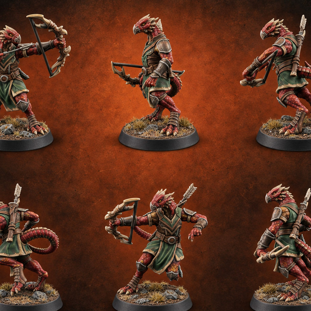 Crests Up, Tails Out Dragonborn Archers — painted concept preview (miniature supplied unpainted)