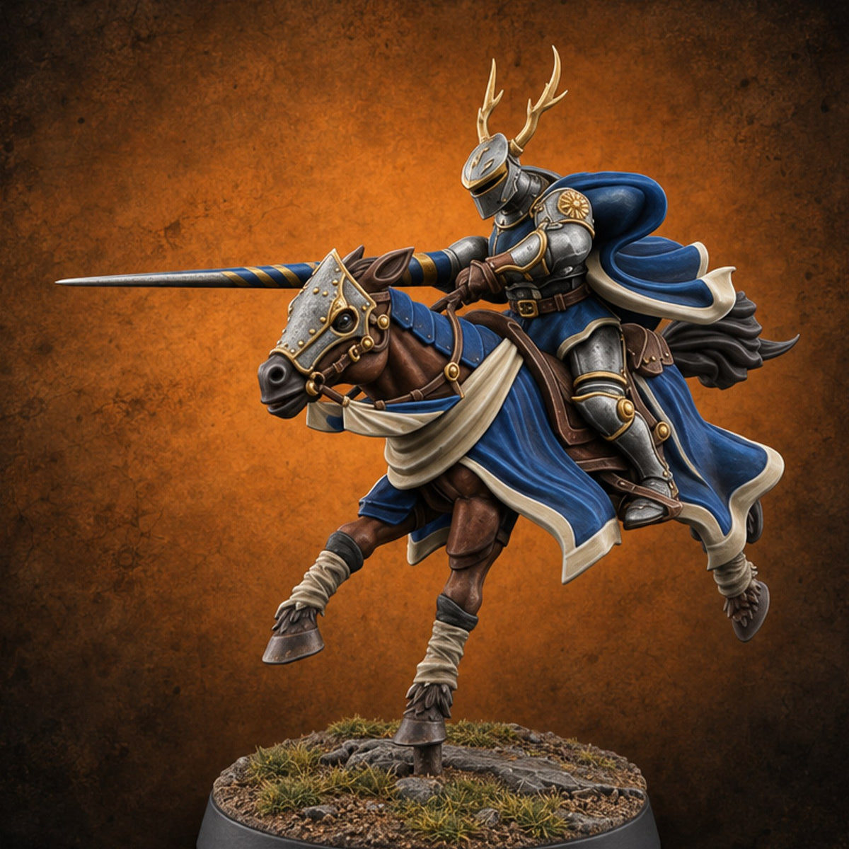 Lances Level, Nobody Yields Human Jousting Knight on Horse A — painted concept preview (miniature supplied unpainted)