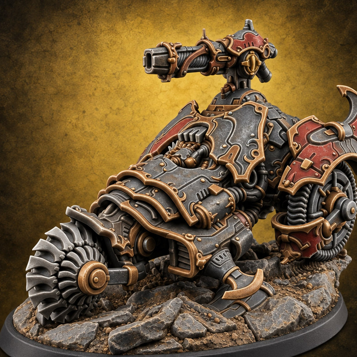 Cuts Corners, Cuts Everything Warforged Wheeled Interceptor — painted concept preview (miniature supplied unpainted)