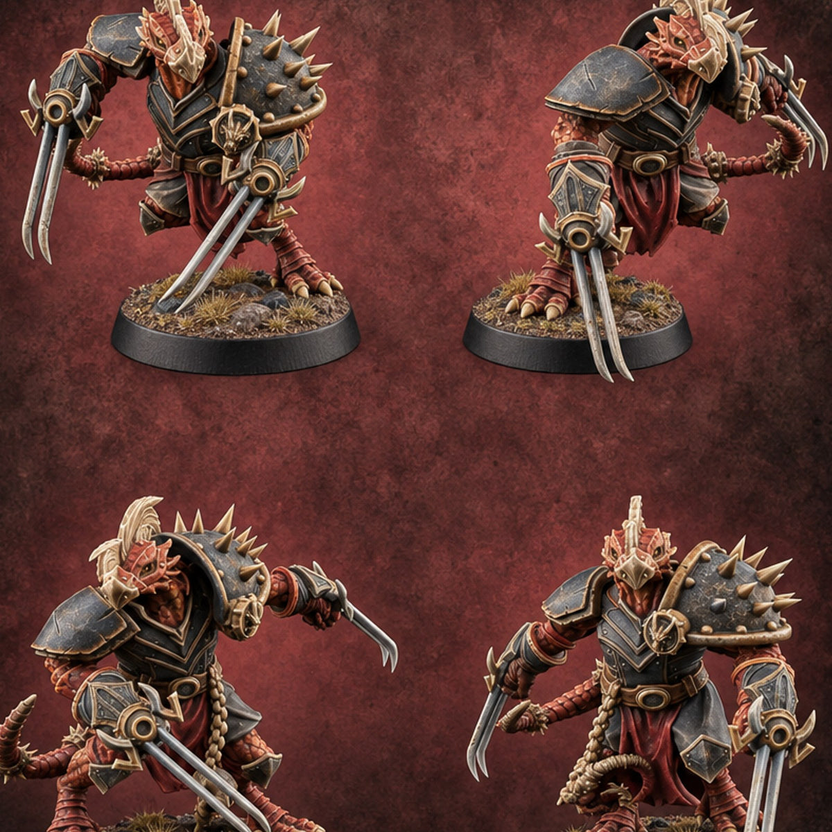Spiked Shields, Twin Claws Dragonborn Reavers — painted concept preview (miniature supplied unpainted)