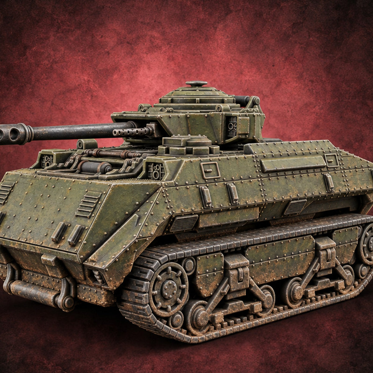 Rolling Over the Rubble Sci-Fi Armoured Tracked Tank — painted concept preview (miniature supplied unpainted)