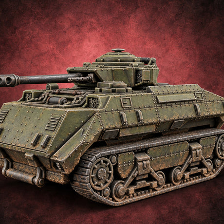 Rolling Over the Rubble Sci-Fi Armoured Tracked Tank — painted concept preview (miniature supplied unpainted)