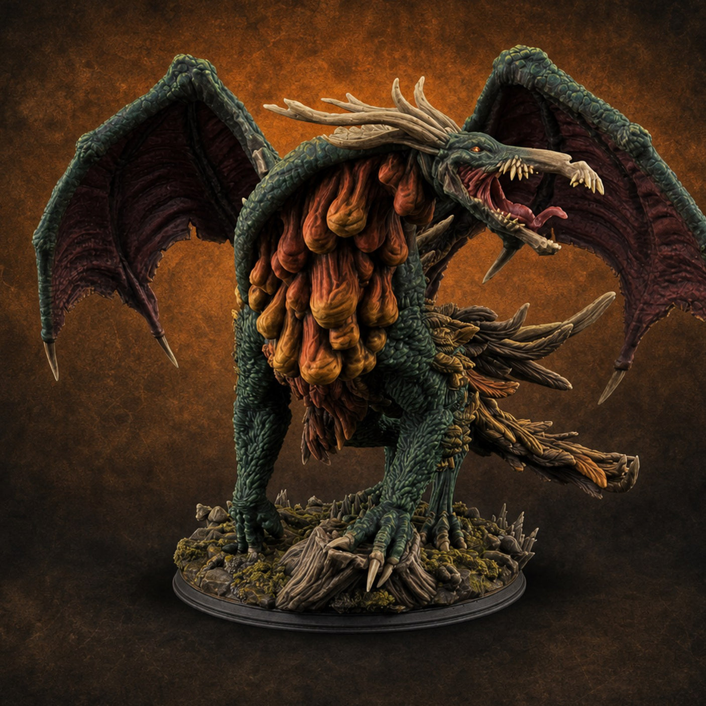 Wings Unfurled Jabberwock Dragon — painted concept preview (miniature supplied unpainted)