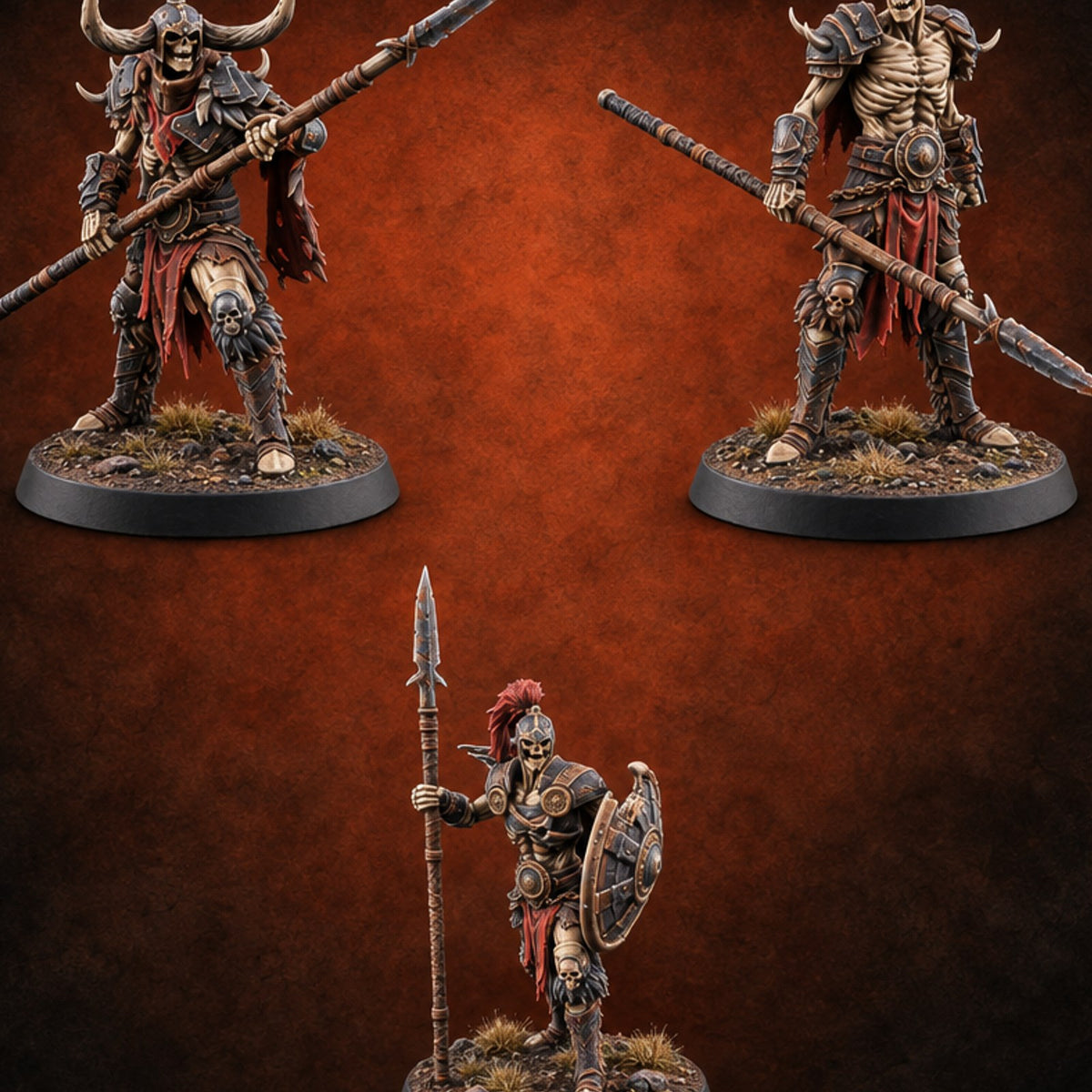 Horns, Hide and Hafts Skeleton Spear Warriors — painted concept preview (miniature supplied unpainted)