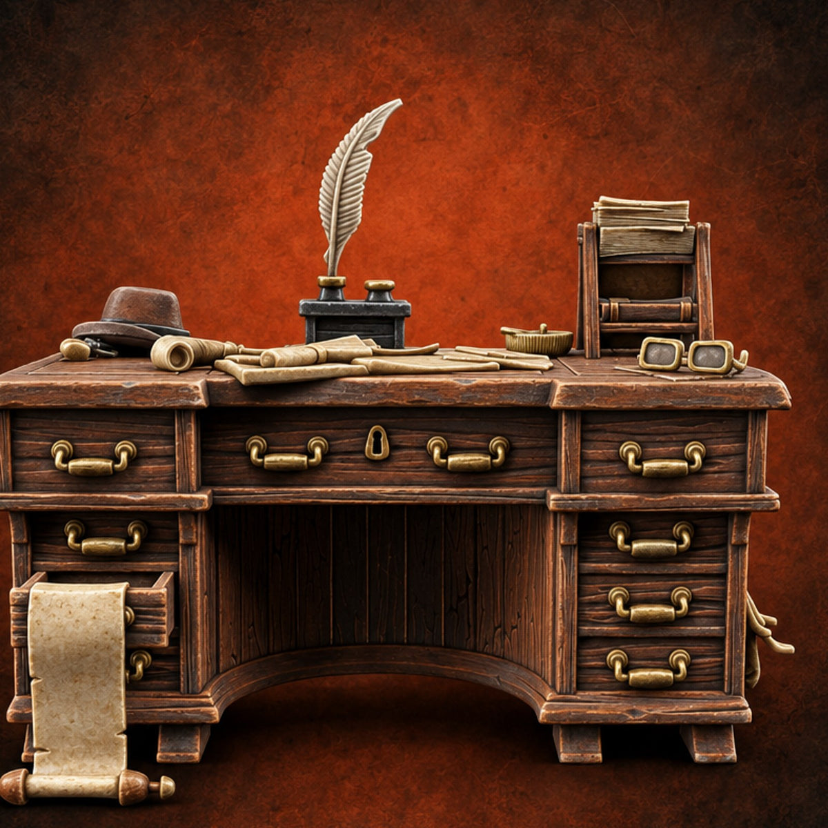 Case Files Still Pinned Wooden Investigator Office Furniture D — painted concept preview (terrain supplied unpainted)