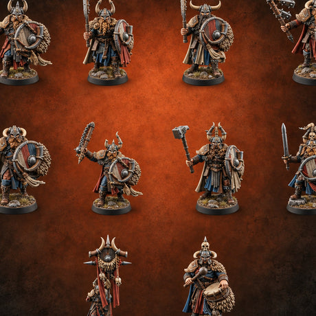 Shields Locked, Horns Lowered Human Huscarl Warriors — painted concept preview (miniature supplied unpainted)