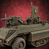 Saber Out, Skull Flying Human Officer and Gas-Masked Crew in Armoured Half-Track with Rotary Cannon — painted concept preview (miniature supplied unpainted)