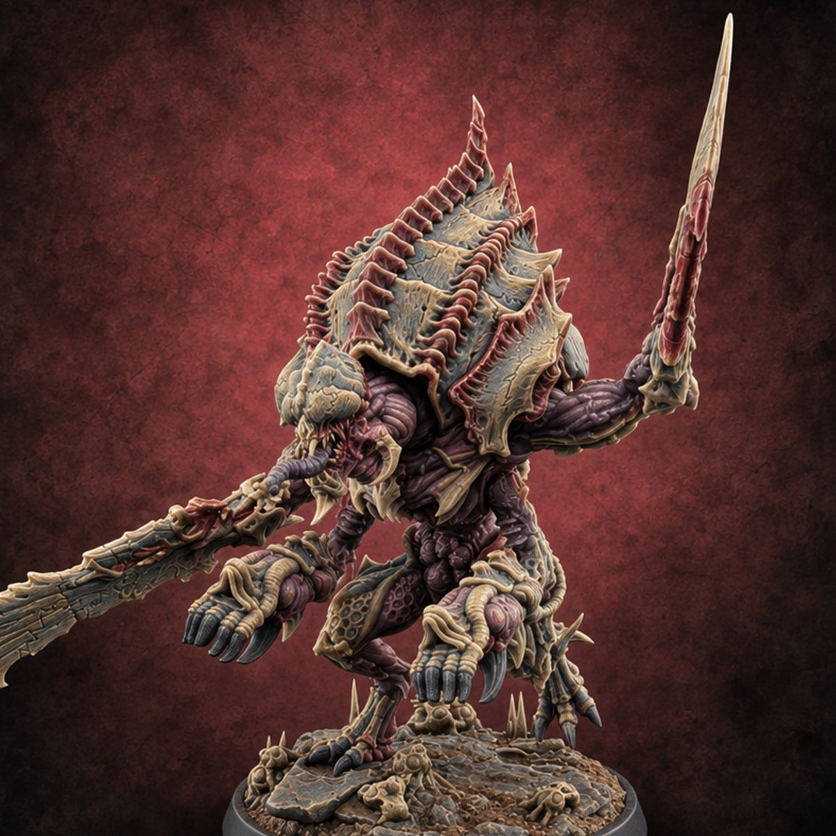 Ribbed Crests Over Rocky Ground Hook Horror Warrior A — painted concept preview (miniature supplied unpainted)