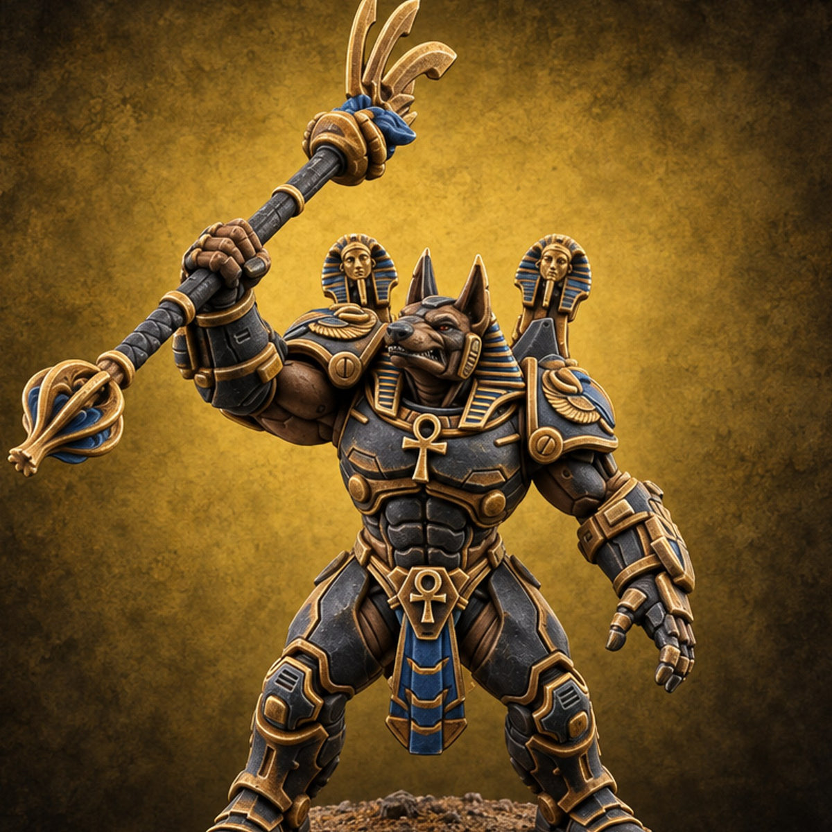Judgment Swings Down Gnoll Armoured Jackal Warrior with Ankh and Staff — painted concept preview (miniature supplied unpainted)