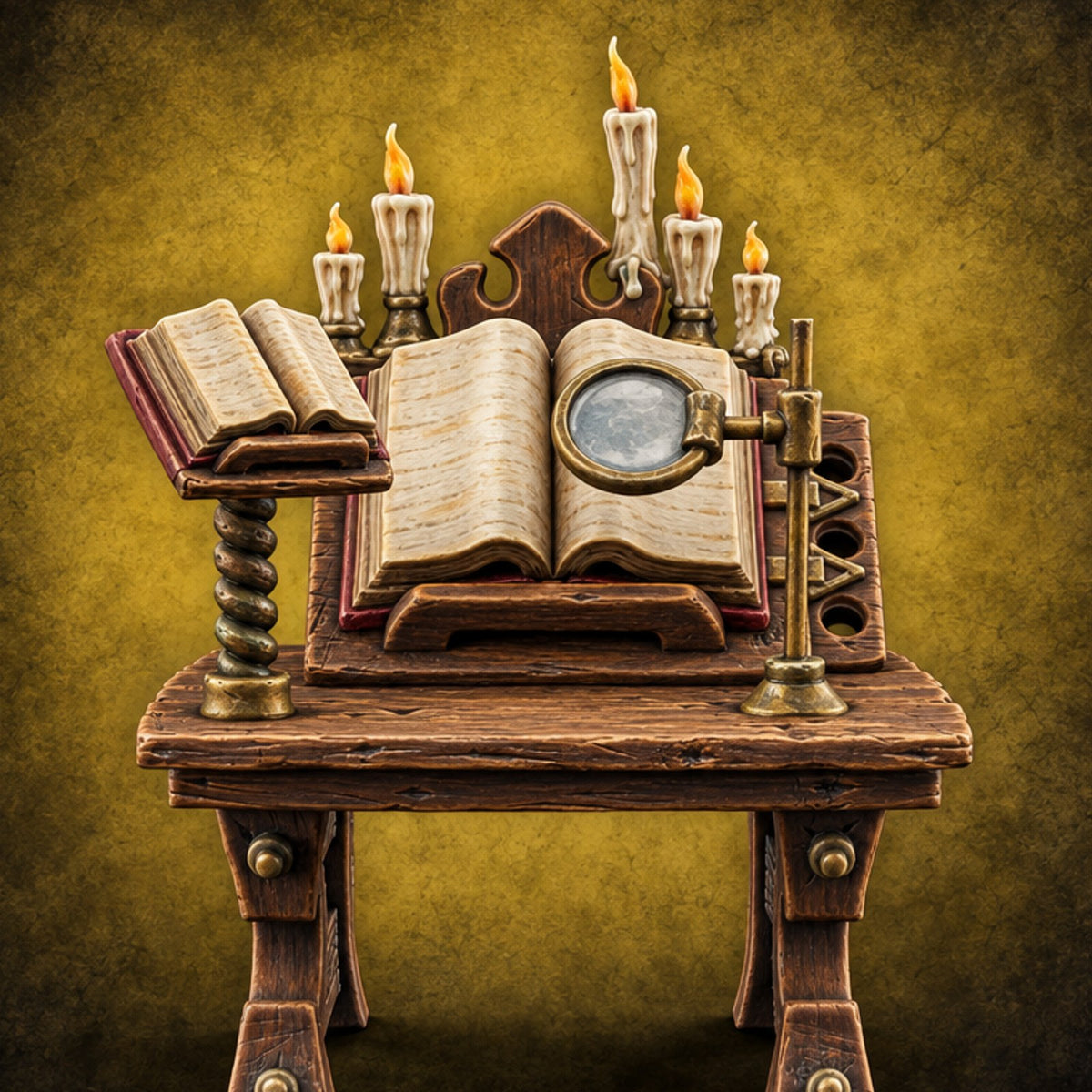 Do Not Dog-Ear Wooden Librarian Reading Desk — painted concept preview (terrain supplied unpainted)