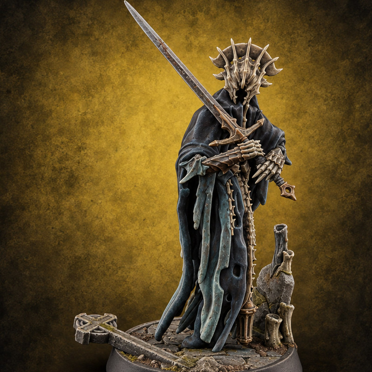 Sleepless Beside the Fallen Cross Wraith Sword Warrior C — painted concept preview (miniature supplied unpainted)