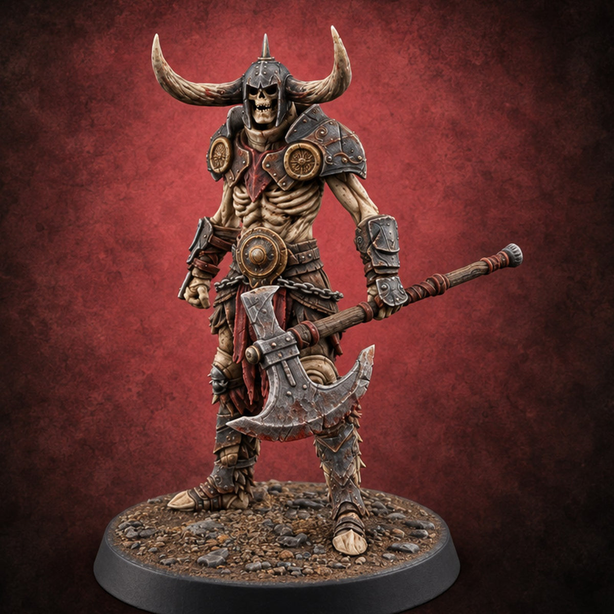 Hollow Under the Horns Skeleton Axe Warrior D — painted concept preview (miniature supplied unpainted)