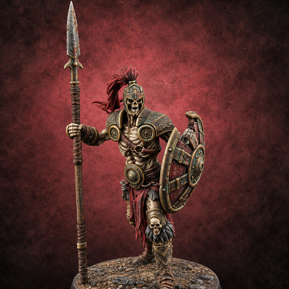 Horns, Hide and Hafts Skeleton Spear Warrior C — painted concept preview (miniature supplied unpainted)