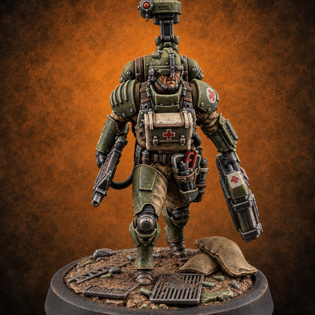 Bedside Manner Not Included Human Battle Medic — painted concept preview (miniature supplied unpainted)