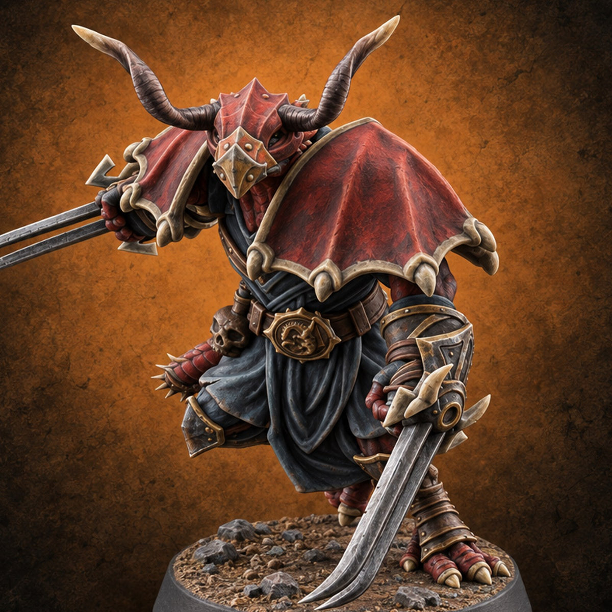 Two Kinds of Sharp Dragonborn Champion — painted concept preview (miniature supplied unpainted)