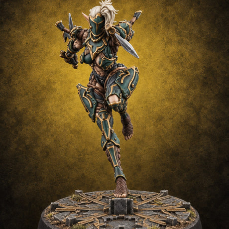 Light Feet, Heavy Edges Elf Blade Dancer D — painted concept preview (miniature supplied unpainted)