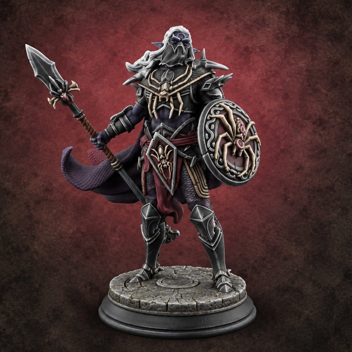 The Web Draws Tight Elite Drow Soldier B — painted concept preview (miniature supplied unpainted)