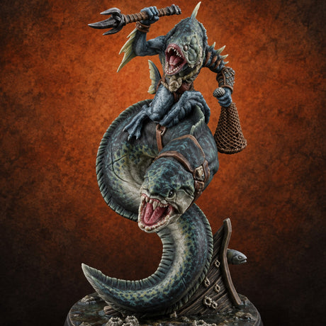 The Undertow Goes to War Kuo-toa Giant Moray Eel Rider B — painted concept preview (miniature supplied unpainted)